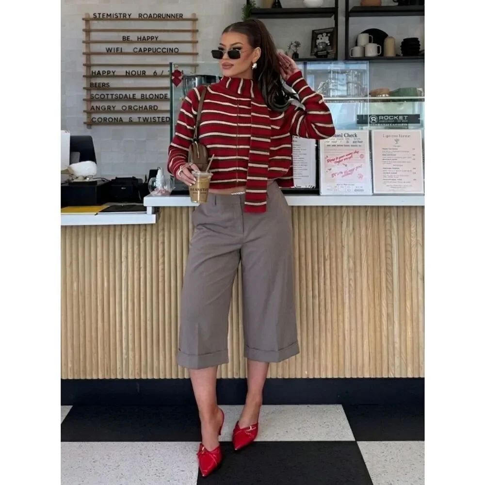 CATO Career Brown Capri Pants Comfy Fold Hem High Waisted Earthy Size 16W